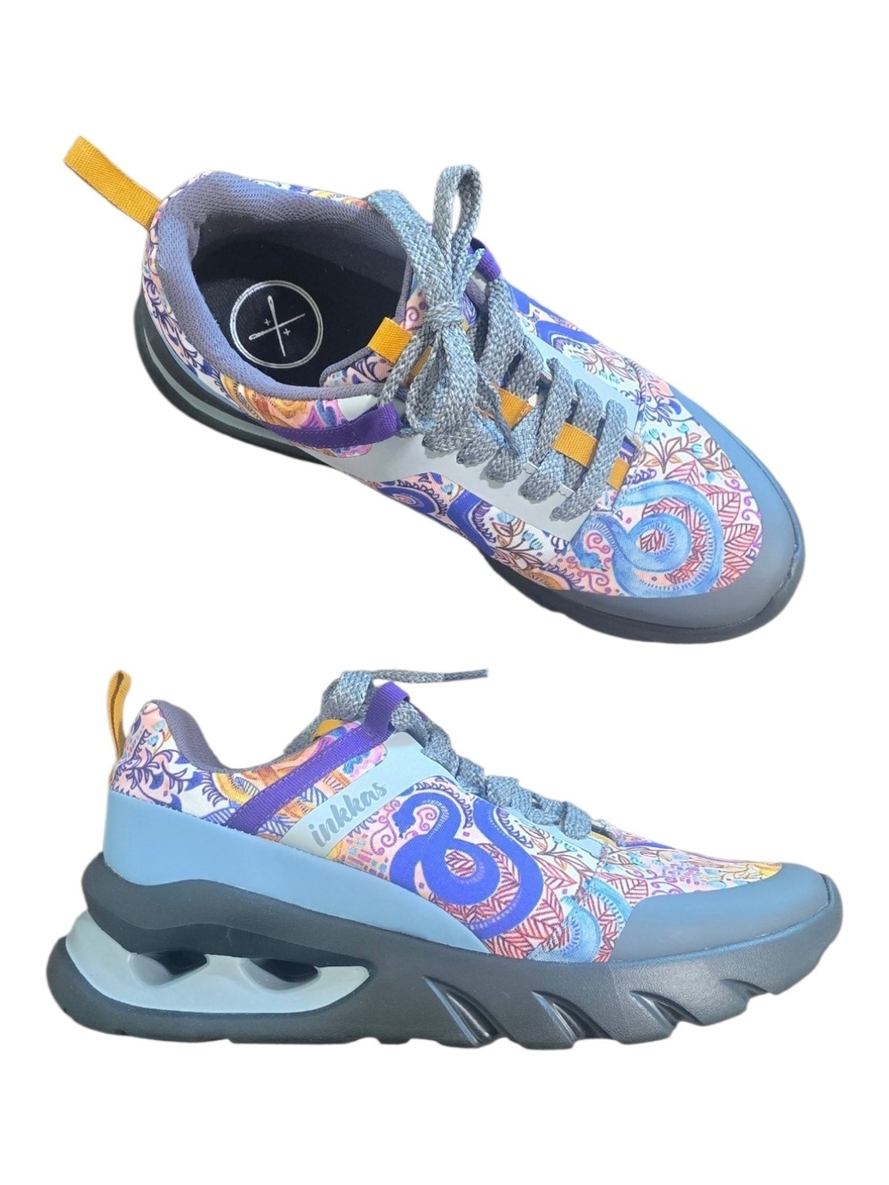 Inkkas Bussi Trainer Sneakers Vegan Art Nouveau Floral Snake Print Size 8 Purple